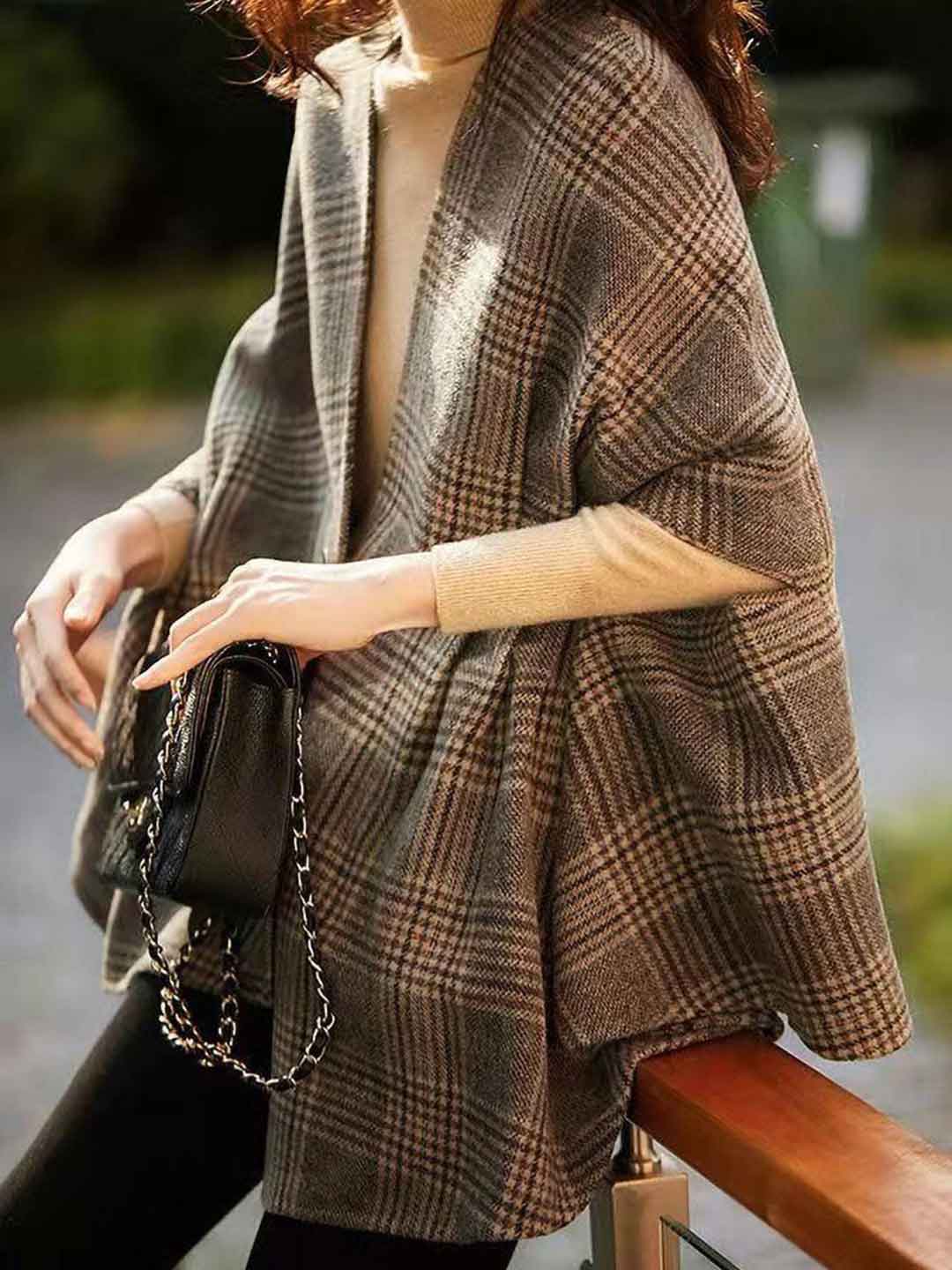 Raya Vintage Plaid Shawl Coat