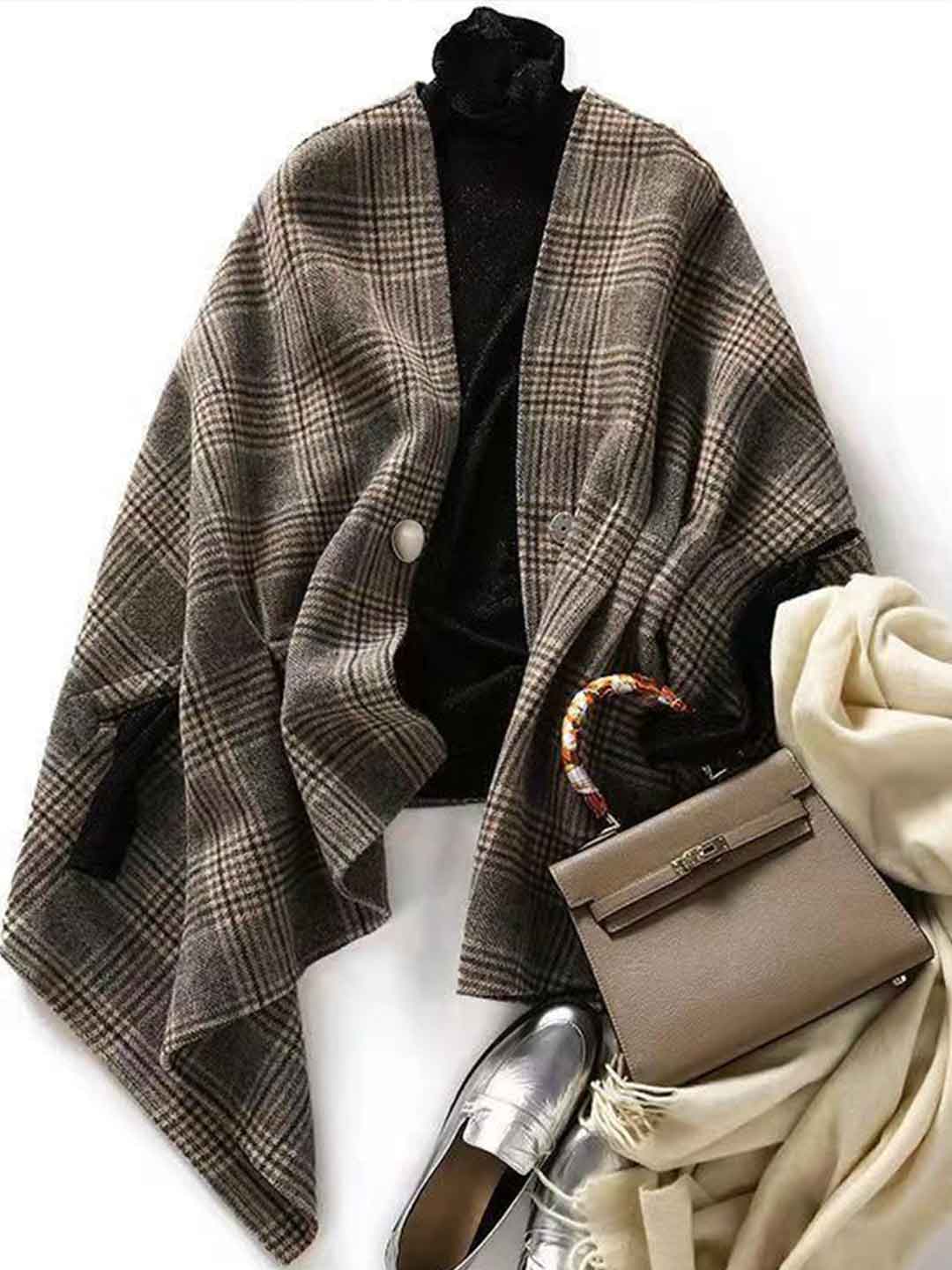 Raya Vintage Plaid Shawl Coat