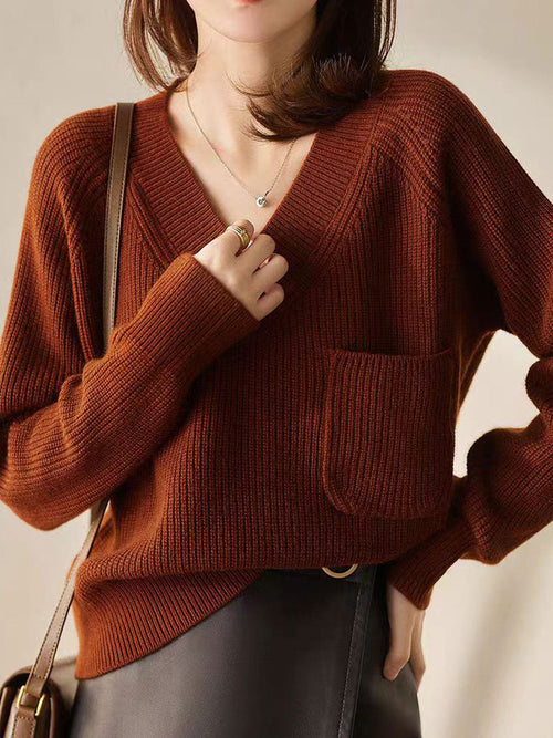 Maria Loose V-Neck Solid Color Knitted Top